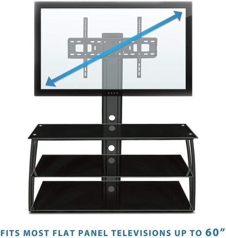Mount-It! TV Stand with Mount and Storage Shelves, Entertainment Center Fits 32 to 60 Inch Screens, VESA 100x100 to 600x400, Glass Shelving, 88 Lbs, Black MI-864 in Saudi Arabia