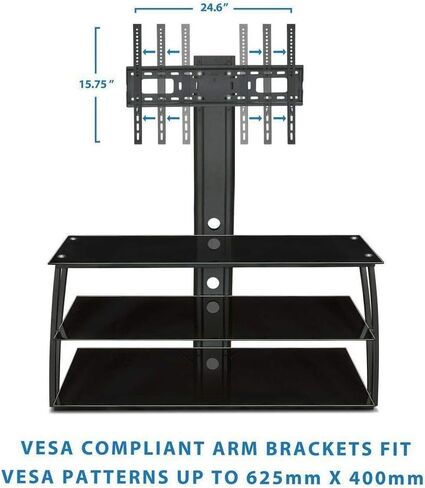 Mount-It! TV Stand with Mount and Storage Shelves, Entertainment Center Fits 32 to 60 Inch Screens, VESA 100x100 to 600x400, Glass Shelving, 88 Lbs, Black MI-864 in Saudi Arabia