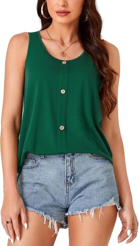 Rooscier Women's Button Down Tank Tops Scoop Neck Sleeveless Loose Casual Cami T Shirts in Saudi Arabia