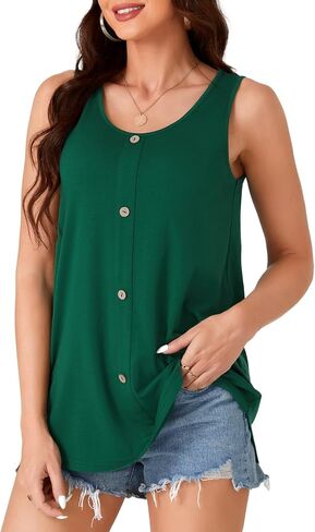 Rooscier Women's Button Down Tank Tops Scoop Neck Sleeveless Loose Casual Cami T Shirts in Saudi Arabia