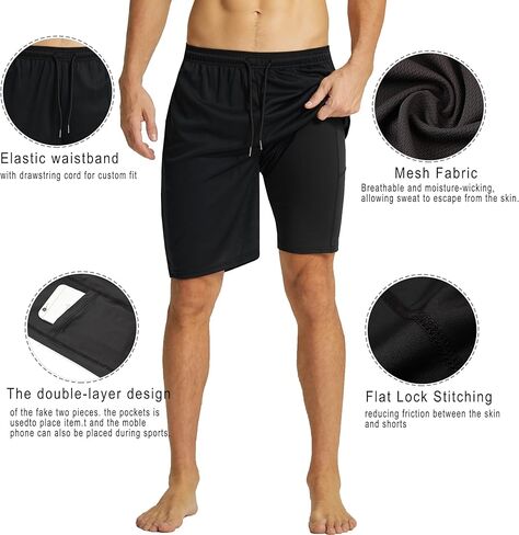 YUSHOW شورت رياضي رجالي 2 في 1 شورت جري سريع الجفاف للتمرين في صالة الألعاب الرياضية وكرة السلة وركوب الدراجات مع جيب للهاتف in Kuwait
