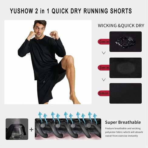YUSHOW شورت رياضي رجالي 2 في 1 شورت جري سريع الجفاف للتمرين في صالة الألعاب الرياضية وكرة السلة وركوب الدراجات مع جيب للهاتف in Kuwait