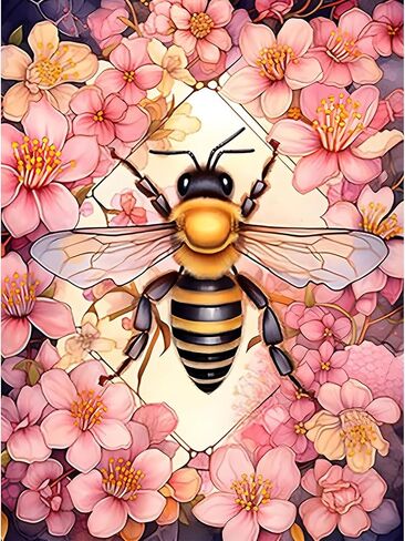 EOBROMD Diamond Art Painting Kits, Flower Bee Full Drill Diamond Dots Paintings for Adults Beginners DIY Paint Picture with Diamonds Pictures Gem Art for Home Wall Art Decor 12x16inch in Saudi Arabia