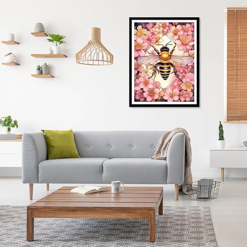 EOBROMD Diamond Art Painting Kits, Flower Bee Full Drill Diamond Dots Paintings for Adults Beginners DIY Paint Picture with Diamonds Pictures Gem Art for Home Wall Art Decor 12x16inch in Saudi Arabia