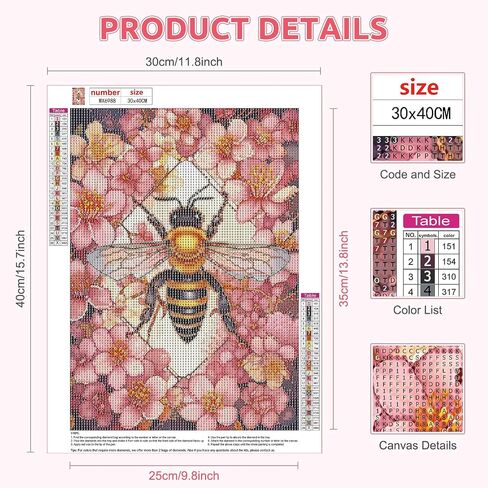 EOBROMD Diamond Art Painting Kits, Flower Bee Full Drill Diamond Dots Paintings for Adults Beginners DIY Paint Picture with Diamonds Pictures Gem Art for Home Wall Art Decor 12x16inch in Saudi Arabia