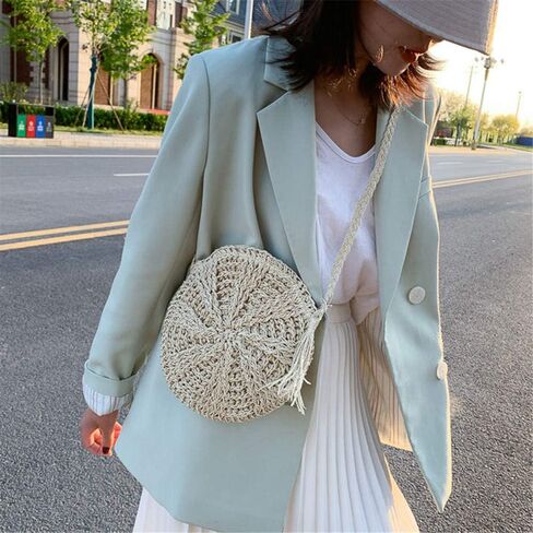 حقيبة يد نسائية من القش بمقبض من القش وحقائب شاطئ صيفية ومحفظة مغلف وحقائب يد منسوجة in Kuwait