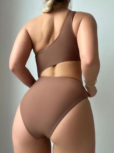 OYOANGLE Women's Color Block One Shoulder Cut Out One Piece Swimsuit Bathing Suits Beachwear in Saudi Arabia
