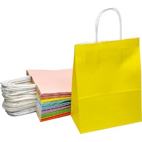 HERUIO 30 Colored Paper Gift Bags Paper Party Bags With Handles Pastel Paper Favor Bags for Party, Birthday - 6 Colours - 210×110×270mm (multi-colored)