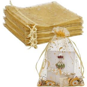 100PCS Black Organza Gift Bags 5''X7'' Small Mesh Bags Drawstring Jewelry Pouch for Birthday Party Favor Halloween Goodie Candy Bags