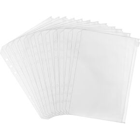 12PCS A5 Binder Pockets,6 Holes Budget Cash Envelopes for Budgeting, Clear Plastic Zipper Pouch for A5 Budget Planner Binder,Money Organizer