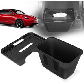 YHTAUTO Rear Center Console Organizer with Lid Fit for Tesla Model Y Trash Can 2020-2024, TPE 2nd Row Center Console Storage Box Tissue Holder Rear Middle Storage Bin
