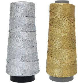 Embroiderymaterial Metallic Embroidery Zari Thread, Safe to use in Machine & do Hand Embroidery, 300 Yard/Roll, 2 Roll Combo(Silver & Gold)