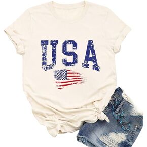 Ykomow She is a Good Girl Loves Her Mama Loves Jesus & America Too Shirt Womens Memorial Day Graphic Tees (Blue, XL)