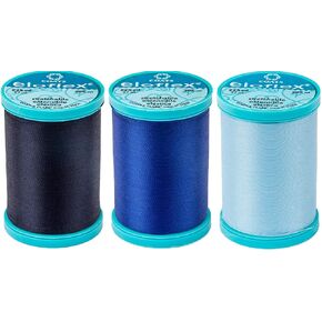 CESDes Bundle of 3 Coats Eloflex Streatch Thread: 225 yds ea Polyester (Navy Blue ICY Blue)