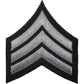 U.S. Army Sergeant E-5 Stripe Army Uniform Chevron Rank Sew on Iron on Arm Shoulder Embroidered Applique Patch - Grey on Black - by Ranger Return (RR-IRON-E5-BKGY)