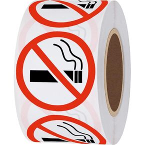 HYBSK No Smoking Logo Labels Glossy Paper Public Warning Stickers 1.5" Round 500 Total Per Roll (1.5 inch)