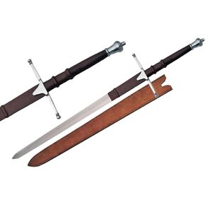 SZCO Supplies 40" Dual Handed Leather Wrapped Handle Silver Finished William Wallace Sword with Sheath (901117-SL)
