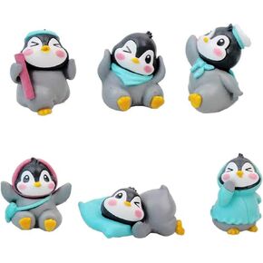 6 Pcs(1 Set) Penguin Figurine Toys Animal Model Home Decor Miniature Fairy Garden Decoration DIY Accessories Garden Cake Top Decoration