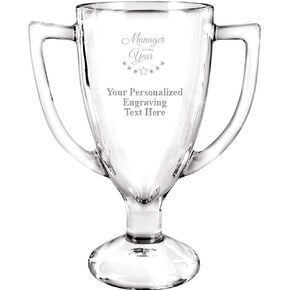 Personalized Glass Trophy, 7" Custom Engraved Manager of The Year Glass Cup Award Prime