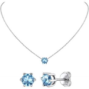 Suplight 925 Sterling Silver Small Birthstone Necklace-Stud Earrings for Women Girls