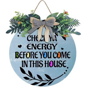 Front Door Welcome Sign Outdoor Funny Porch Sign Check Your Energy Before You Enter This House Housewarming Gift Elegant Wreath Decorations Farmhouse Wall Decorations 12x12 Inches in Kuwait