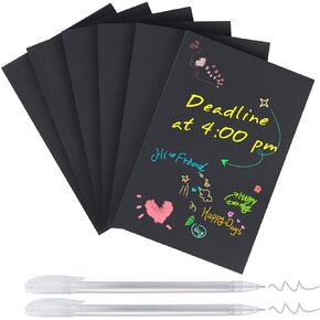 TINNIVI 6 Pads Black Sticky Notes, Large Sticky Notes 4 x 6 Inch, Post It Notes with 2 Metallic Pens, Black Self-Stick Note Pads for Teacher Students Nurse School Office Hospital, 50 Sheets/Pad