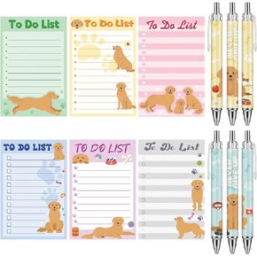 12 Pcs Golden Retriever to Do List Sticky Notes with Retractable Ballpoint Pens Cute Dog Notepads with Black Ink Pens Golden Retriever Gifts for Retriever Lover Classroom Home Office Supplies