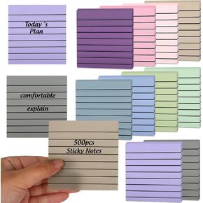500 Sheets Neutral Color Lined Translucent Sticky Notes 10 Colors Clear Memo Pads with Lines Colorful Post Reminder Notes for Annotating Books Office School Study Supplies, 3 x 3 in