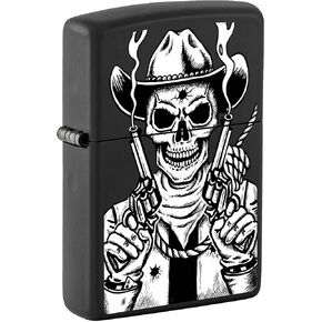 Zippo Lighter, Skull Cowboy with Guns - Black Matte 81081