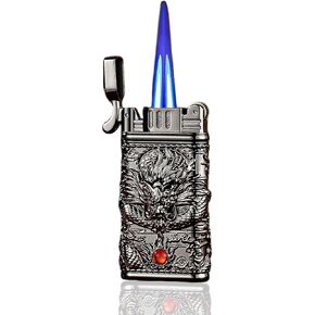Carving Dragon Antique Lighter, Vintage Metal Lighters Pretty Aesthetic, Torch Lighter with Adjustable Jet Flame,Windproof and Fillable,for Barbecue Candles,Etc.(No Methane Gas) (Black)