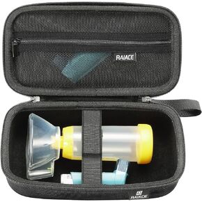 RAIACE Hard Travel Storage Case Compatible with Asthma Inhaler, Inhaler Holder Asthma Bag with mesh pocket for Medicine and Accessories. (case only) - Black(Gray Lining)
