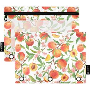 Binder Pouches Cute Sloths and Tropical Palm Leaves on Black Pencil Pouch for 3 Ring Binder 2 Pack Binder Pencil Pouch with Clear Window Pencil Bags with Zipper for School Office Supplies