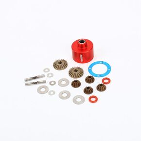RCAWD Full Metal Gear Rear Transmission Module Set 1/10 LOSI Baja Rey Rock Racer Upgrade Parts(Red)