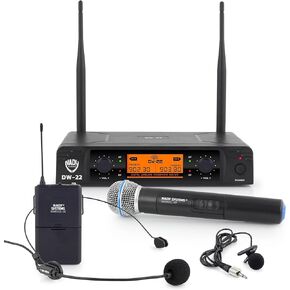 Nady DW-22 Dual Digital Wireless Handheld, Lapel & Headset Microphone System –Ultra-Low Latency with QPSK Modulation - XLR and ¼" outputs - Fixed Frequency
