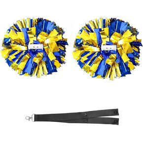 4PCS Cheerleading Pom Poms with Baton Handle, Professional Metallic Fluffy Cheer Pom Poms and Large Cheerleader Hair Bow, Pom Holder for Cheering Accessories for Team Sports Squad Dance Girl Kid