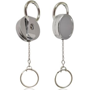 2Pack Badge Holder Retractable Clip Keychain for Car Key Holder with Metal Chain, Heavy Duty Carabiner ID Badge Holders for Lanyard, Retractable Badge Reel for Key Leash Holder, 10.0 OZ