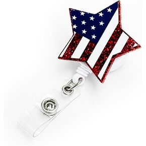 Independence Day Sunflower Badge Holder Patriotic Retractable Badge Reels Red White Floral Alligator Clip ID Card Badge Holders for Nurse Teacher Student Office Name Accessories 4th of July