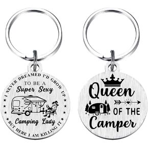 Queen of The Camper Gifts for Women - Happy Campers Keychain Décor - Camping Lady Christmas Birthday Decorations