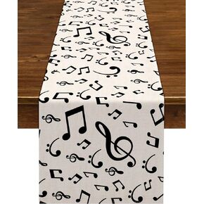 Nepnuser Linen Musical Notes Table Runner Music Event Birthday Party Wedding Decoration Farmhouse Home Dining Room Kitchen Table Decor (13" x 72")