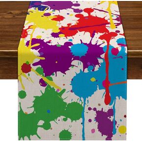 Nepnuser Linen Art Paint Table Runner Art Party Decorations Artist Painting Birthday Party Supply Pigment Color Block Dining Room Kitchen Table Decor (13" x 72")