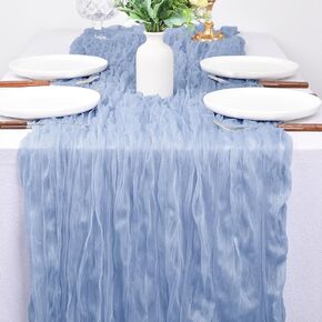 Cheesecloth Table Runner 10ft Boho Gauze Table Runner 38x120 Inches Rustic Cheese Cloth Table Runner for Baby Shower Wedding Bridal Party Spring Summer Home Decorations Blue