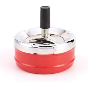 Round Push Down with Spinning Ashtray Cigarette Ashtray for Indoor or Outdoor Use Ash Tray for Home Office, Red