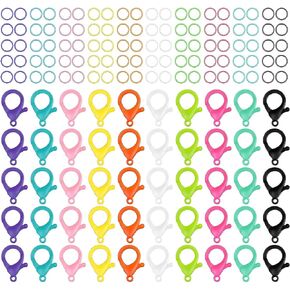 150PCS Multicolor Hard Plastic Clips Plastic Lobster Claw Clasps and Open Jump Rings 10 Colors Cute Lanyard Snap Clip Hooks Hard Lobster Clasp Hook for Jewelry Making/DIY Crafts/Handmade/Keychain