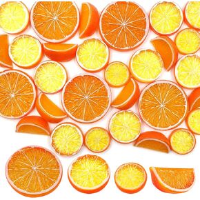 SNAIL GARDEN 30Pcs Artificial Lemon Slices Blocks, 20Pcs Simulation Lime Slice+10Pcs Fake Lemon Block-Double Side Decorative Fake Fruit Model for Party Photo Props Decoration（Orange