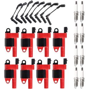 ENA Set of 8 Energy Ignition Coil with Platinum Spark Plug and Wire Set Compatible with Chevrolet GMC Hummer Pontiac Cadillac Tahoe Envoy Sierra 1500 H2 H3 4.8L 5.3L 6.0L 6.2L