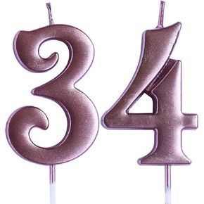 Rose 34th Birthday Candle, Number 34 Years Old Candles Cake Topper, Woman Or Man Party Decorations, Supplies
