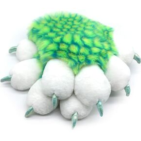 Furryvalley Fursuit Paws Furry Partial Cosplay Fluffy Claw Gloves Costume Lion Bear Props for Kids Adults (Green Kariert)