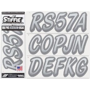 Stiffie Whipline Met. Silver/Met. Carbon 3" Alpha-Numeric Registration Identification Numbers Stickers Decals for Boats & Personal Watercraft