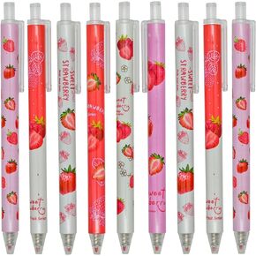 Maydahui 12 PCS Strawberry Gel Pens Cute Fruit Pen Retractable Printing Pen Black Ink for Girls School Party