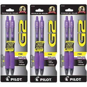 Dr.Grip (3) PILOT G2 Premium Refillable & Retractable Rolling Ball Gel Pens, Fine Point, Purple Ink, 2-Pack (31052)